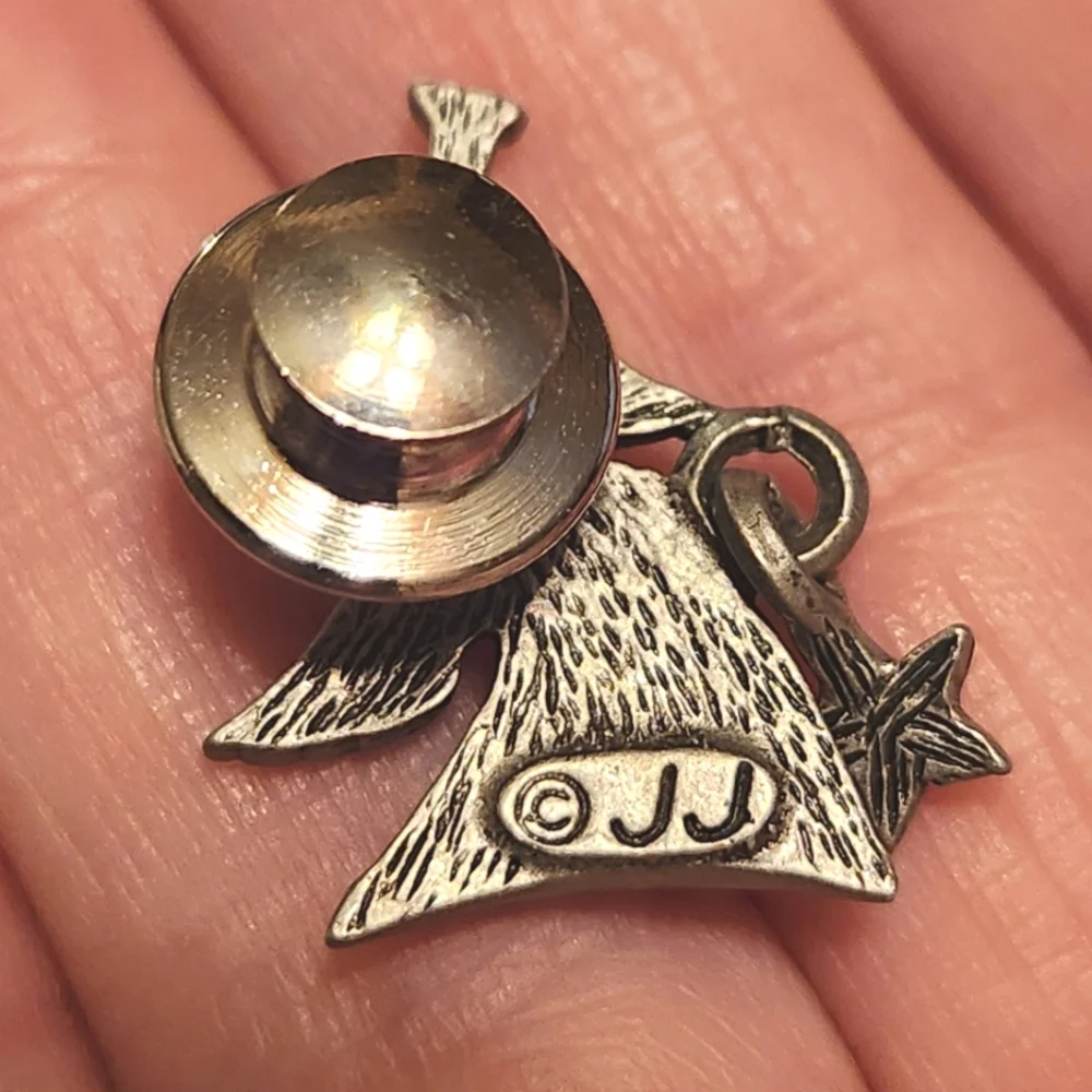 Trio of Pewter Angel Lapel Pins, 2  Stamped JJ Jonette